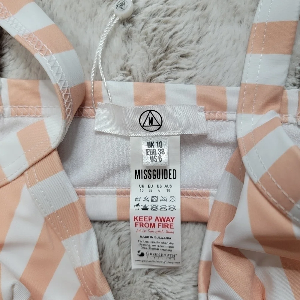 Missguided Stripe Cut Out Bikini Swim Top White Peach NWT Size 6 - Picture 7 of 12